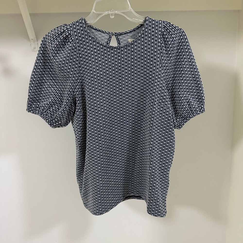 Madewell Navy Patterned Puff-Sleeve Top
